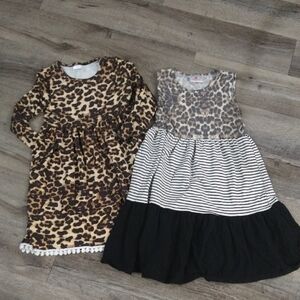 BUNDLE: 2 Leopard and Striped girls Dresses